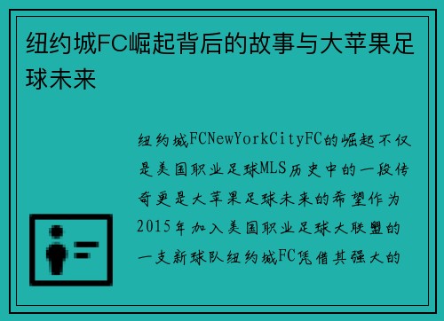 纽约城FC崛起背后的故事与大苹果足球未来